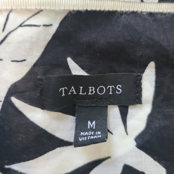 Talbots Size M Cotton Button Front Shirt Tropical Panther Black White Collared - Picture 7 of 9
